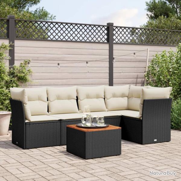 Salon de jardin 6 pcs avec coussins noir r�sine tress�e