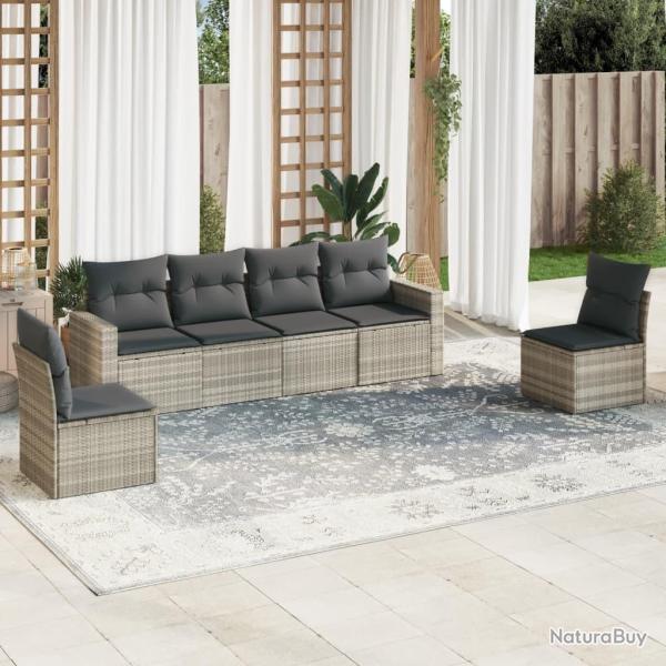 Salon de jardin 6 pcs avec coussins gris clair r�sine tress�e