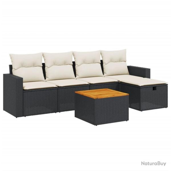 Salon de jardin 6 pcs avec coussins noir r�sine tress�e