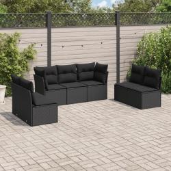 Salon de jardin 7 pcs avec coussins noir r&eacute;sine tress&eacute;e