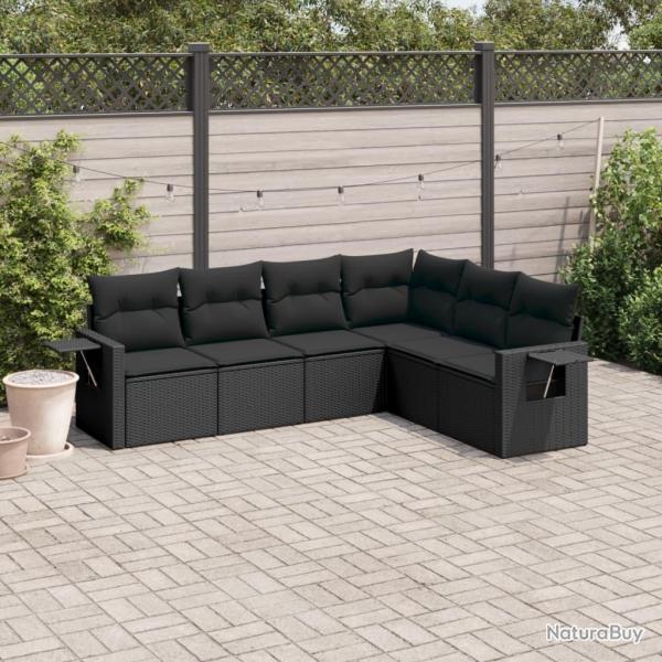 Salon de jardin 6 pcs avec coussins noir r�sine tress�e alsavelo
