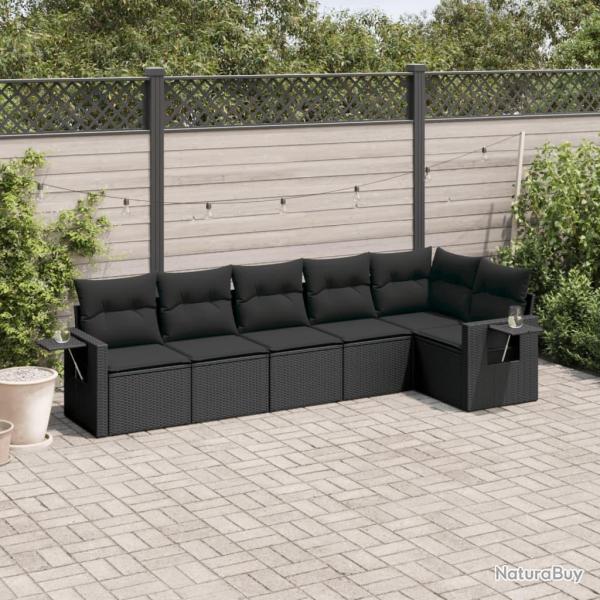Salon de jardin 6 pcs avec coussins noir r�sine tress�e