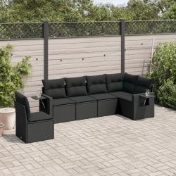 Salon de jardin 6 pcs avec coussins noir r&eacute;sine tress&eacute;e