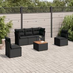 Salon de jardin 6 pcs avec coussins noir r&eacute;sine tress&eacute;e