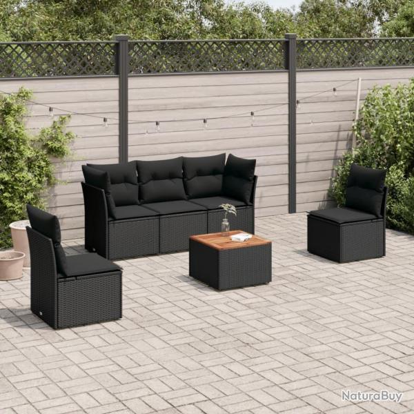 Salon de jardin 6 pcs avec coussins noir r�sine tress�e