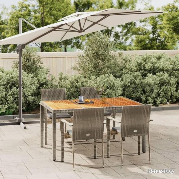 Ensemble � manger de jardin 5 pcs coussins gris r�sine tress�e