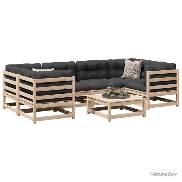 Salon de jardin 7 pcs bois de pin massif alsavelo