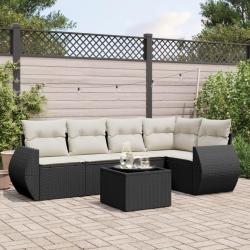 Salon de jardin 6 pcs avec coussins noir r&eacute;sine tress&eacute;e