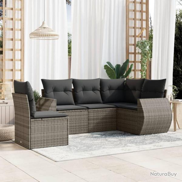 Salon de jardin 5 pcs avec coussins gris r�sine tress�e