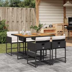 Ensemble &agrave; manger de jardin coussins 5pcs Noir R&eacute;sine tress&eacute;e
