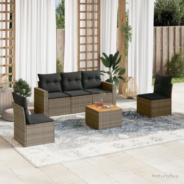 Salon de jardin 6 pcs avec coussins gris r�sine tress�e alsavelo