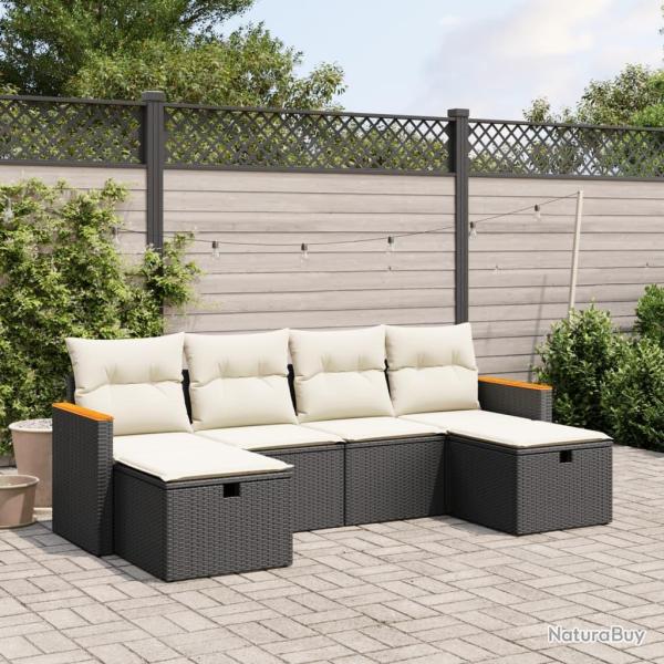 Salon de jardin 6 pcs avec coussins noir r�sine tress�e