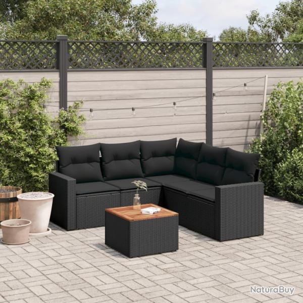 Salon de jardin 6 pcs avec coussins noir r�sine tress�e