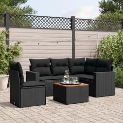Salon de jardin 6 pcs avec coussins noir r&eacute;sine tress&eacute;e