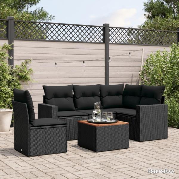 Salon de jardin 6 pcs avec coussins noir r�sine tress�e alsavelo