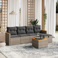 Salon de jardin 6 pcs avec coussins gris r&eacute;sine tress&eacute;e