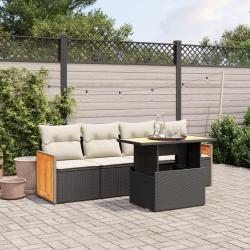 Salon de jardin 5 pcs avec coussins noir r&eacute;sine tress&eacute;e