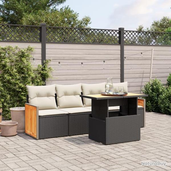 Salon de jardin 5 pcs avec coussins noir r�sine tress�e