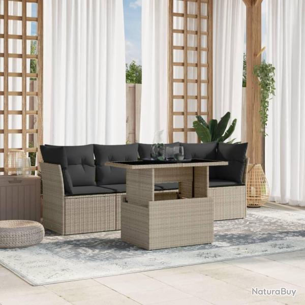 Salon de jardin 5 pcs avec coussins gris clair r�sine tress�e