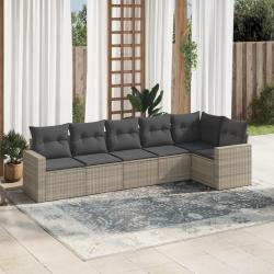 Salon de jardin 6 pcs avec coussins gris clair r&eacute;sine tress&eacute;e