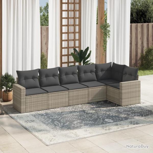 Salon de jardin 6 pcs avec coussins gris clair r�sine tress�e alsavelo