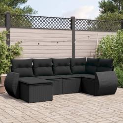 Salon de jardin 6 pcs avec coussins noir r&eacute;sine tress&eacute;e