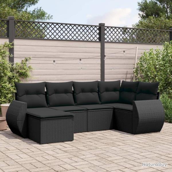Salon de jardin 6 pcs avec coussins noir r�sine tress�e