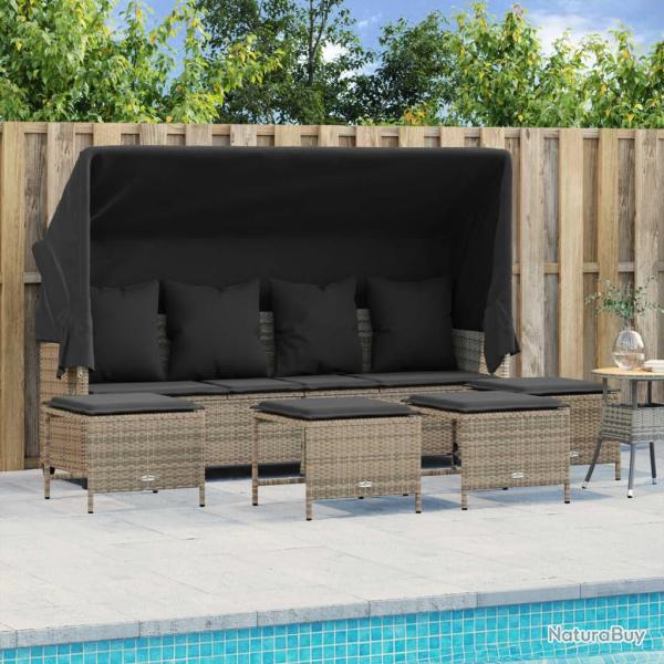 Salon de jardin 5 pcs avec coussins gris r�sine tress�e