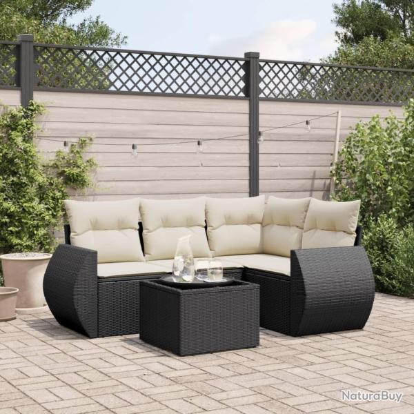 Salon de jardin 5 pcs avec coussins noir r�sine tress�e
