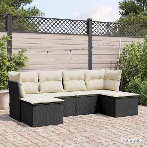 Salon de jardin 6 pcs avec coussins noir r�sine tress�e alsavelo