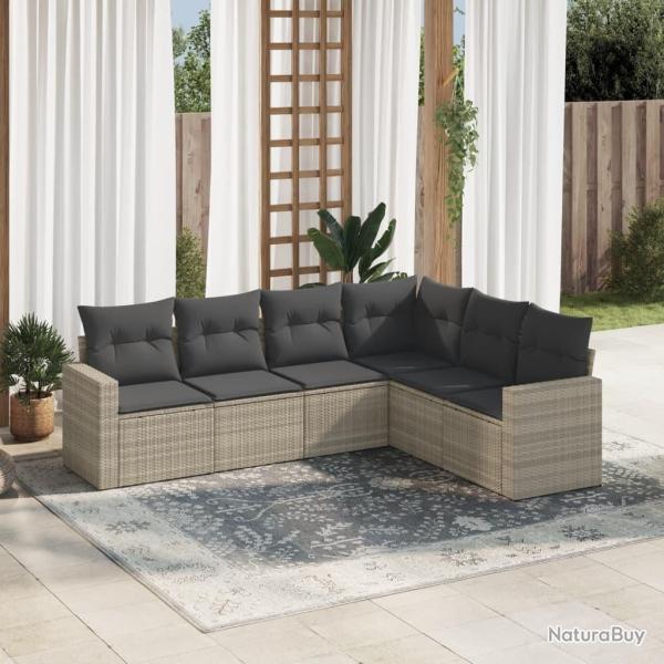 Salon de jardin 6 pcs avec coussins gris clair r�sine tress�e