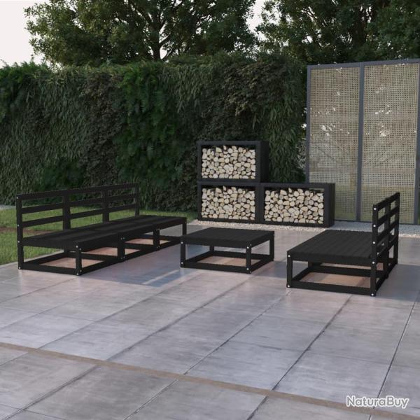 Salon de jardin 6 pcs noir bois de pin massif alsavelo