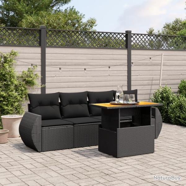 Salon de jardin 5 pcs avec coussins noir r�sine tress�e