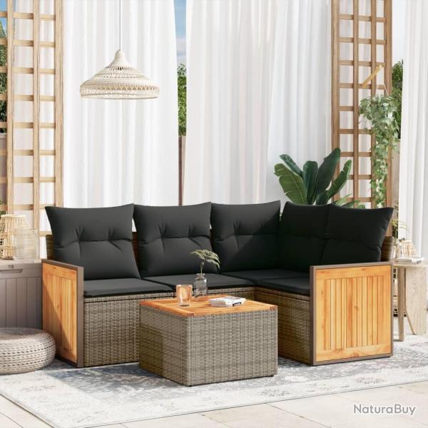 Salon de jardin 5 pcs avec coussins gris r�sine tress�e