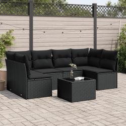 Salon de jardin 7 pcs avec coussins noir r&eacute;sine tress&eacute;e
