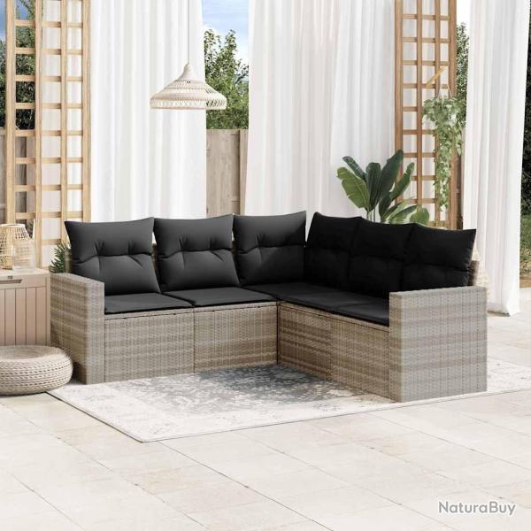 Salon de jardin 5 pcs avec coussins gris clair r�sine tress�e