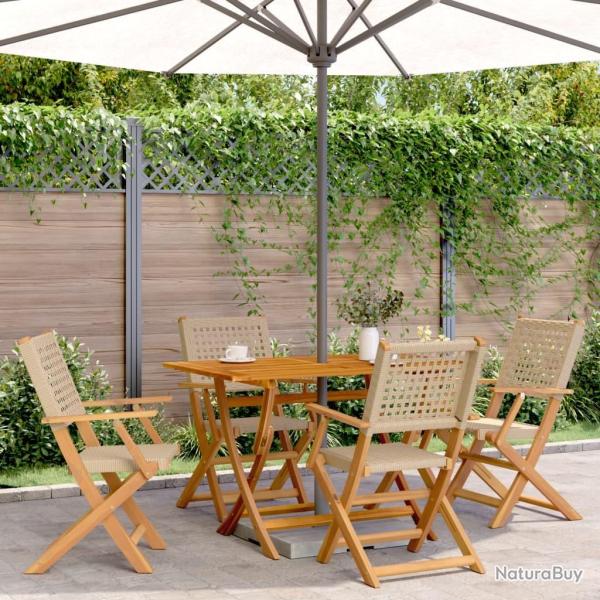 Ensemble � manger de jardin 5 pcs r�sine tress�e et bois massif