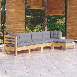 Salon de jardin 5 pcs avec coussins gris bois de pin alsavelo