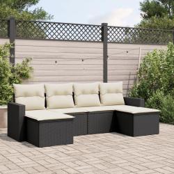 Salon de jardin 6 pcs avec coussins noir r&eacute;sine tress&eacute;e