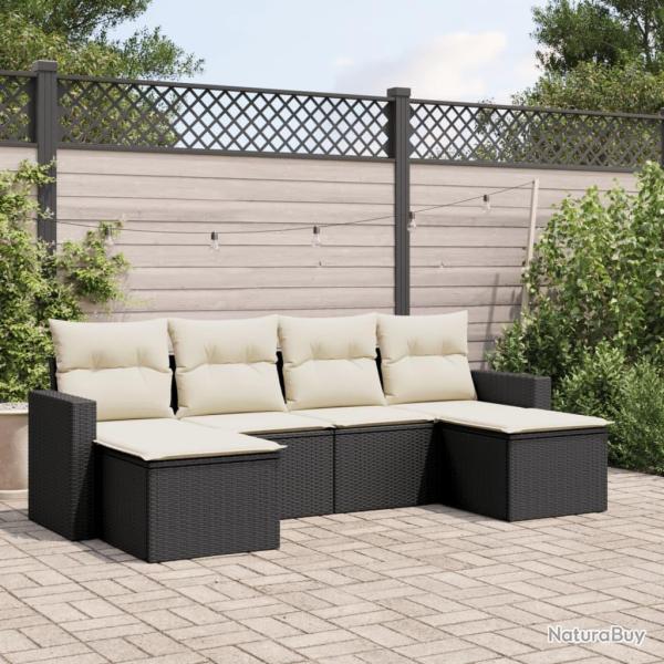 Salon de jardin 6 pcs avec coussins noir r�sine tress�e alsavelo