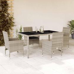 Ensemble &agrave; manger de jardin avec coussins 5 pcs rotin et verre