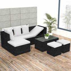 Salon de jardin 4 pcs avec coussins R&eacute;sine tress&eacute;e Noir