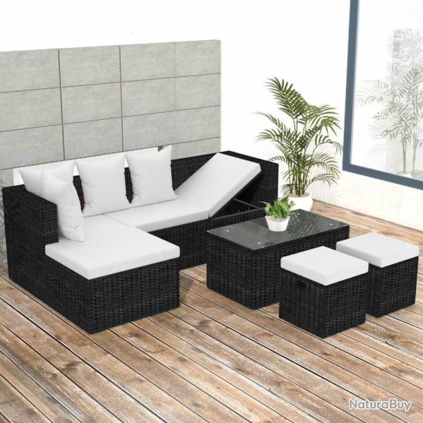 Salon de jardin 4 pcs avec coussins R�sine tress�e Noir
