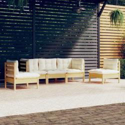 Salon de jardin 5 pcs avec coussins cr&egrave;me bois de pin massif