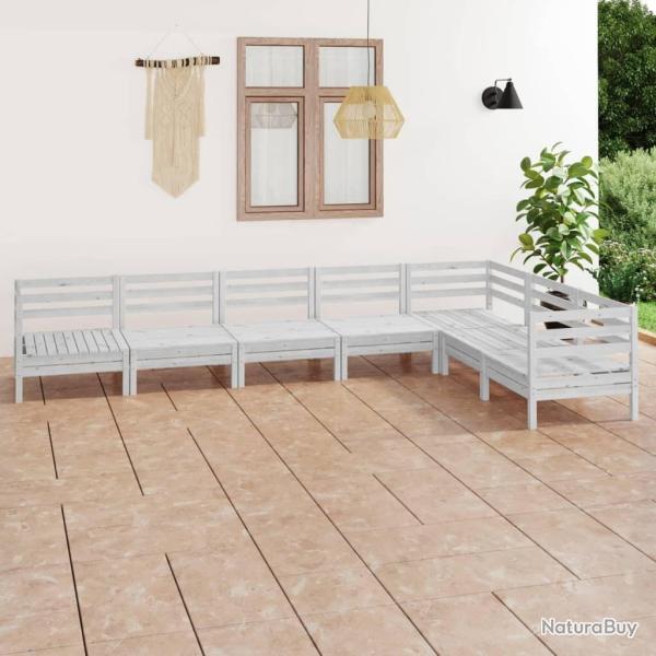Salon de jardin 7 pcs Bois de pin massif Blanc