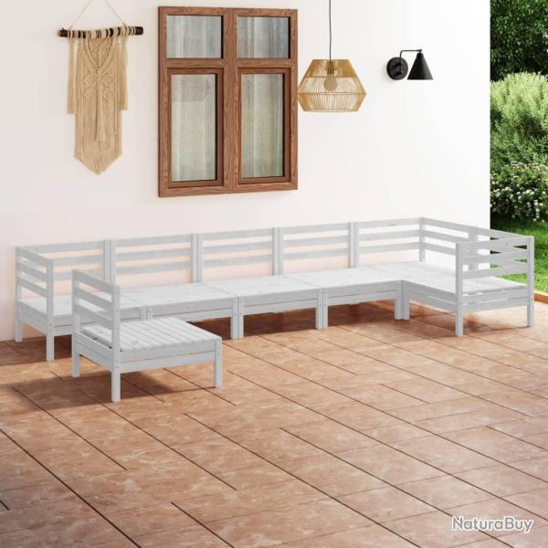 Salon de jardin 7 pcs Bois de pin massif Blanc