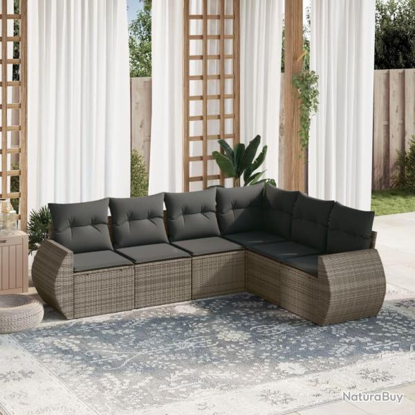 Salon de jardin 6 pcs avec coussins gris r�sine tress�e alsavelo