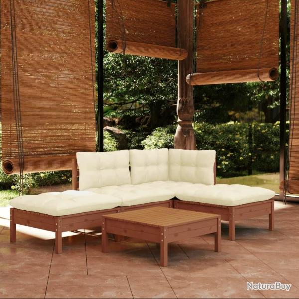 Salon de jardin 5 pcs avec coussins Marron miel Bois de pin alsavelo