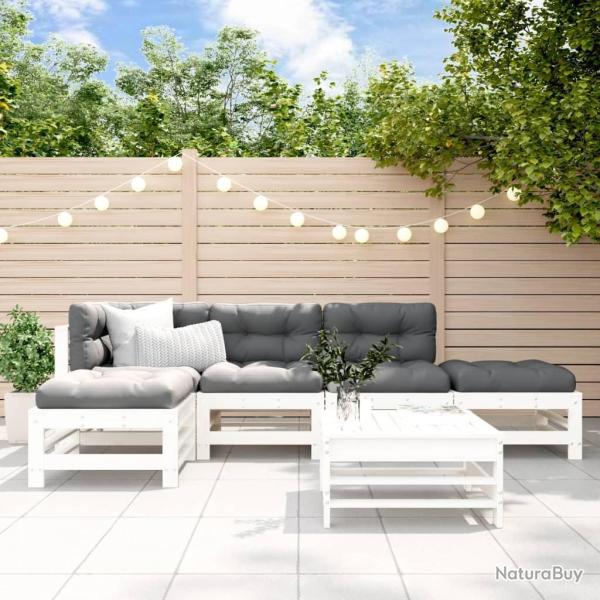 Salon de jardin 6 pcs Blanc Bois de pin massif alsavelo