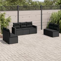 Salon de jardin 7 pcs avec coussins noir r&eacute;sine tress&eacute;e